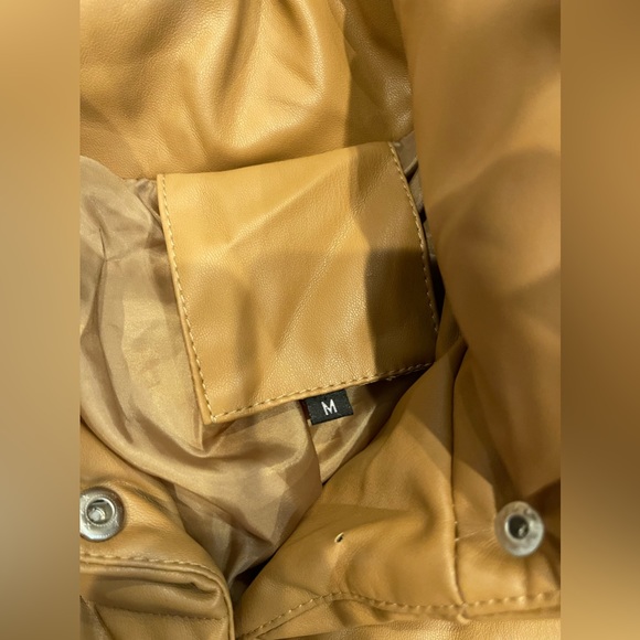 Brown Faux Leather Puffer Jacket - Picture 4 of 4